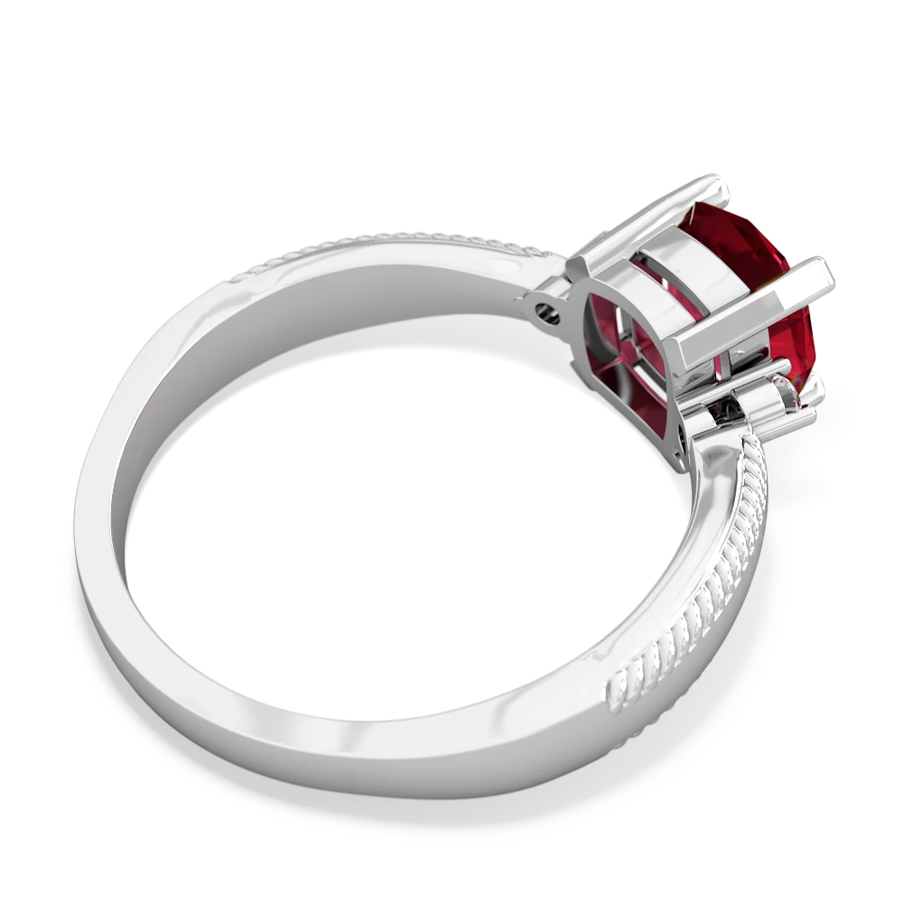 Lab Ruby Cushion Rope 14K White Gold ring R2484