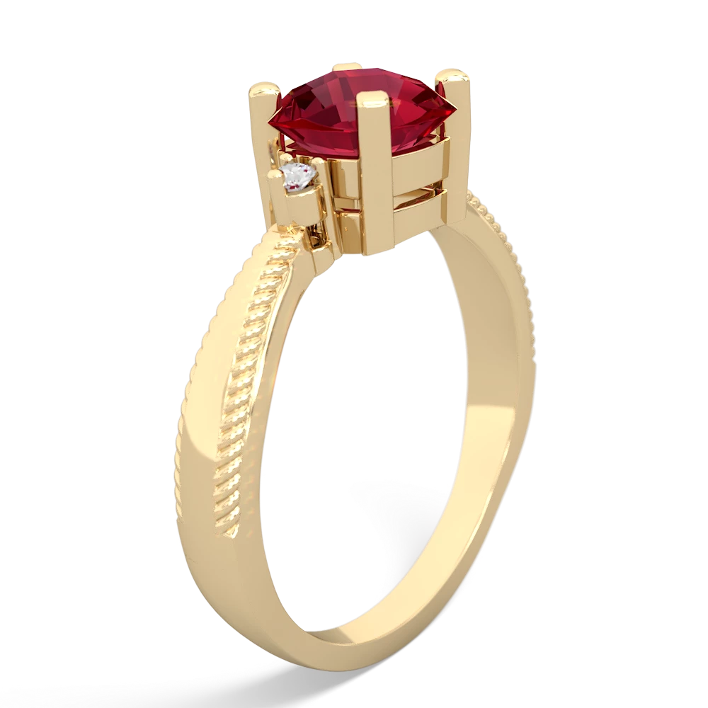 Lab Ruby Cushion Rope 14K Yellow Gold ring R2484