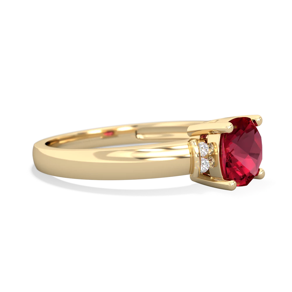 Lab Ruby Simply Elegant Cushion 14K Yellow Gold ring R2489