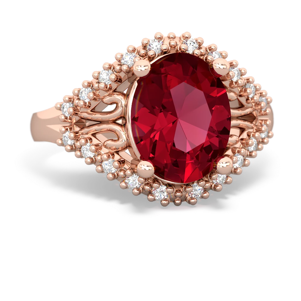 Lab Ruby Antique Style Cocktail 14K Rose Gold ring R2564