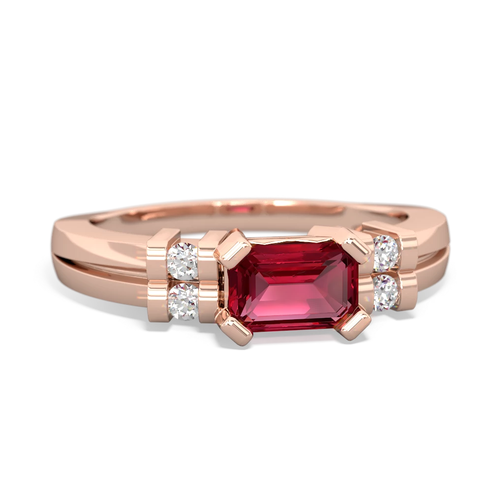 Lab Ruby Art Deco East-West 14K Rose Gold ring R2590