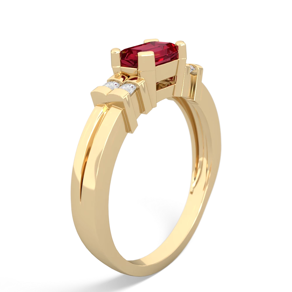 Lab Ruby Art Deco East-West 14K Yellow Gold ring R2590