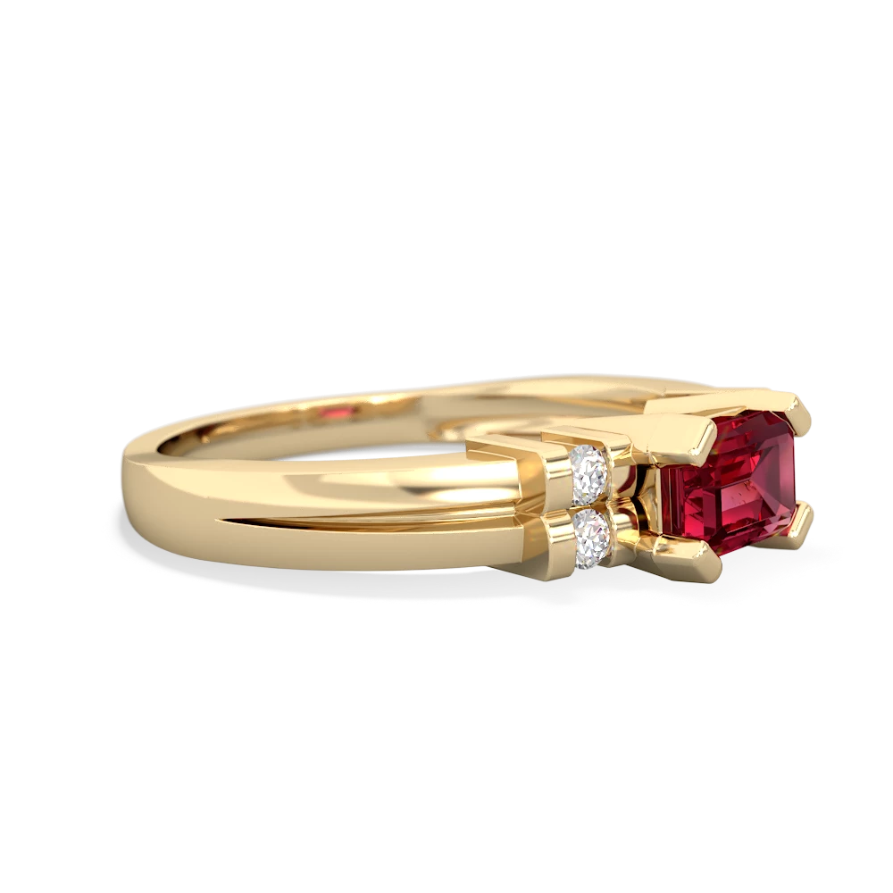 Lab Ruby Art Deco East-West 14K Yellow Gold ring R2590