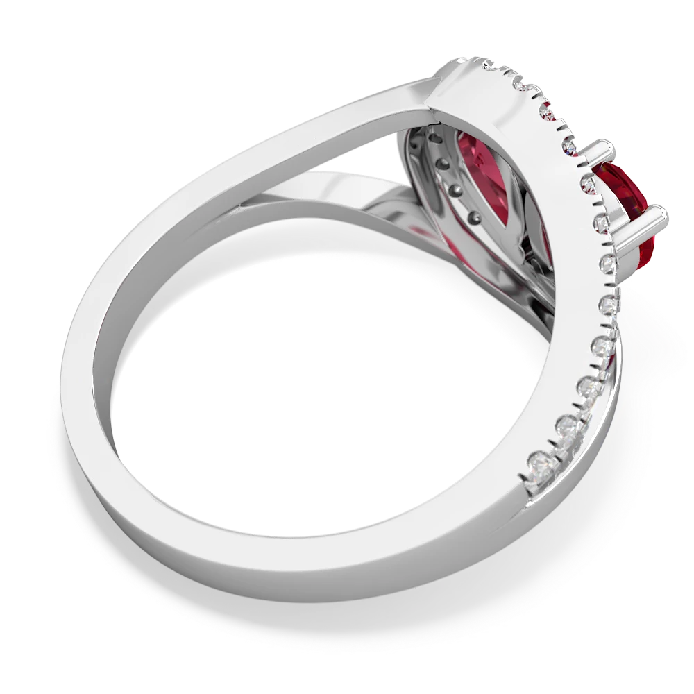 Lab Ruby Nestled Heart Keepsake 14K White Gold ring R5650