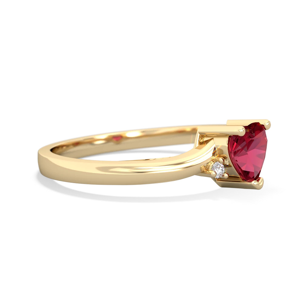 Lab Ruby Delicate Heart 14K Yellow Gold ring R0203