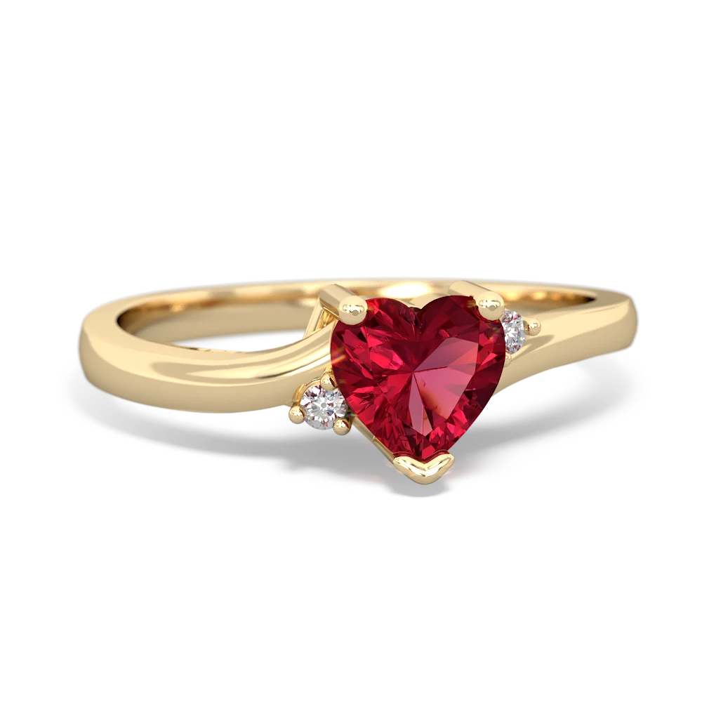 Lab Ruby Delicate Heart 14K Yellow Gold ring R0203