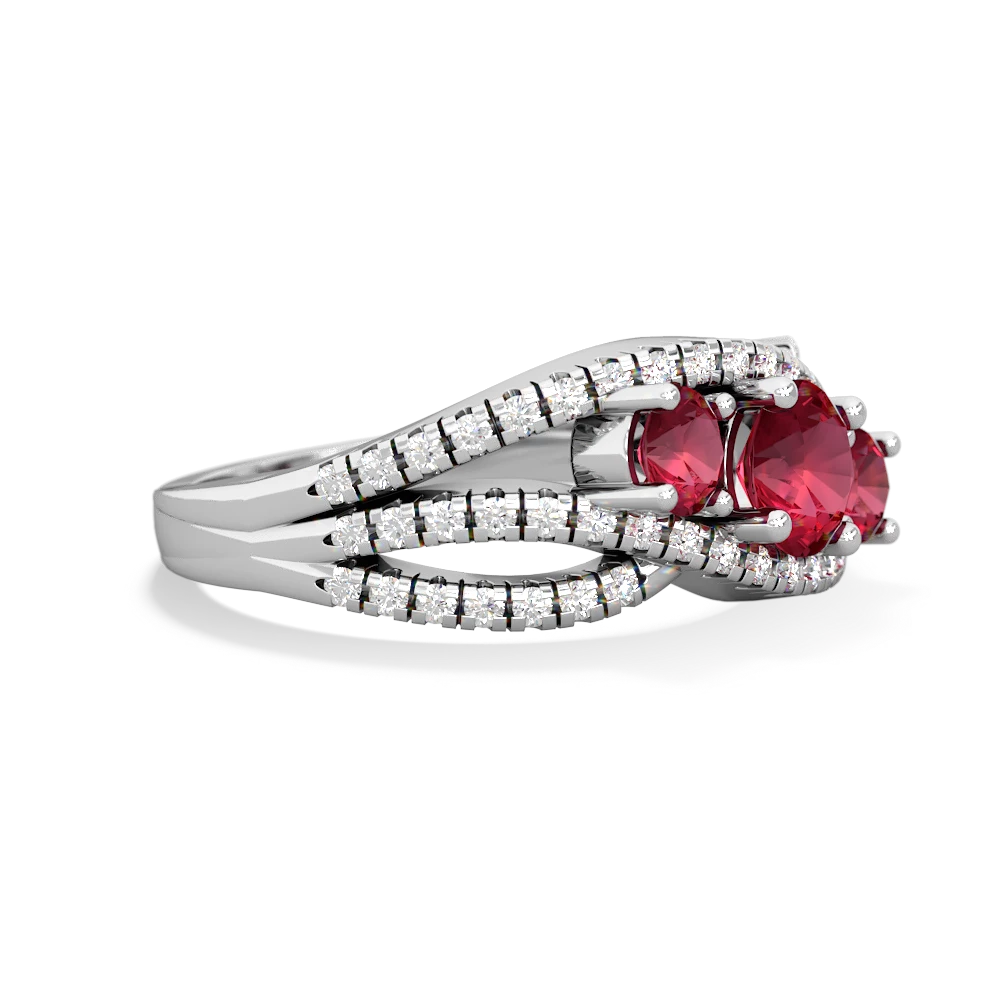 Lab Ruby Three Stone Aurora 14K White Gold ring R3080