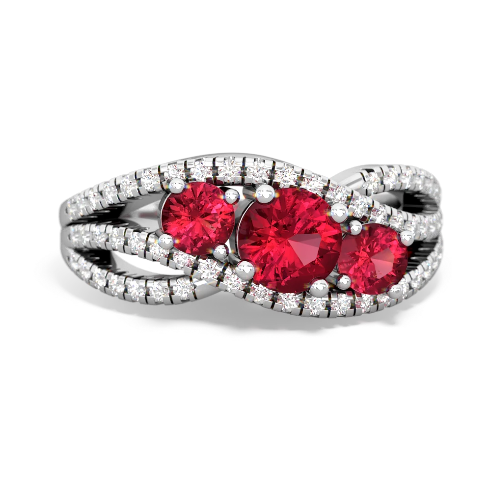 Lab Ruby Three Stone Aurora 14K White Gold ring R3080