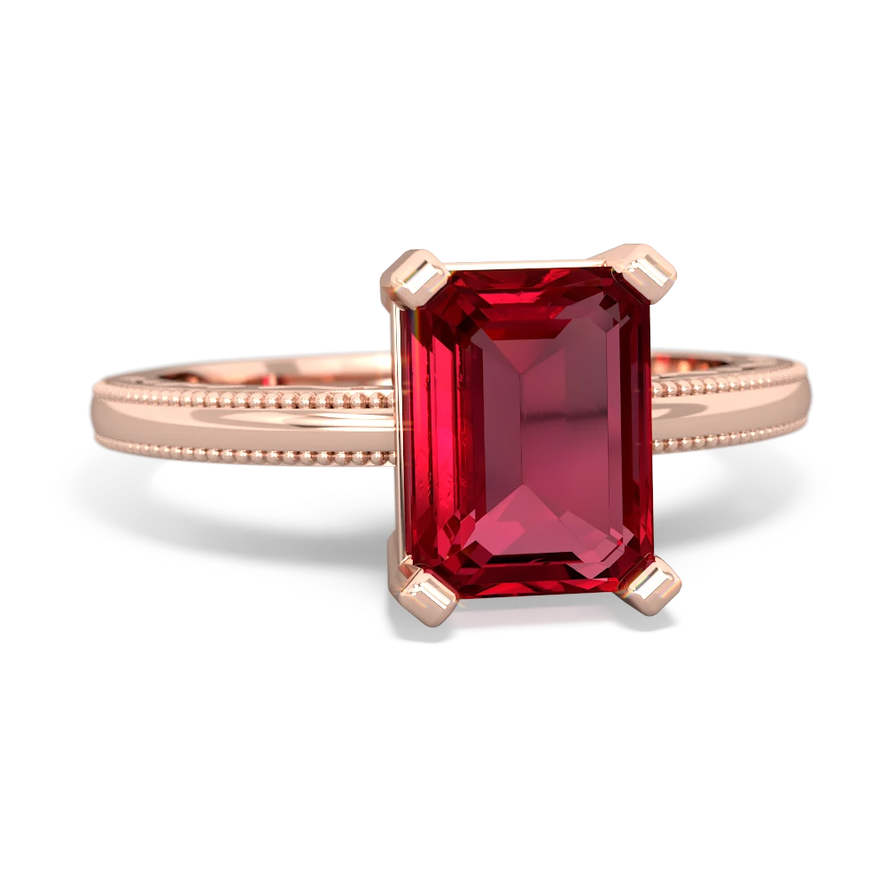 Lab Ruby Milgrain Scroll 14K Rose Gold ring R2338