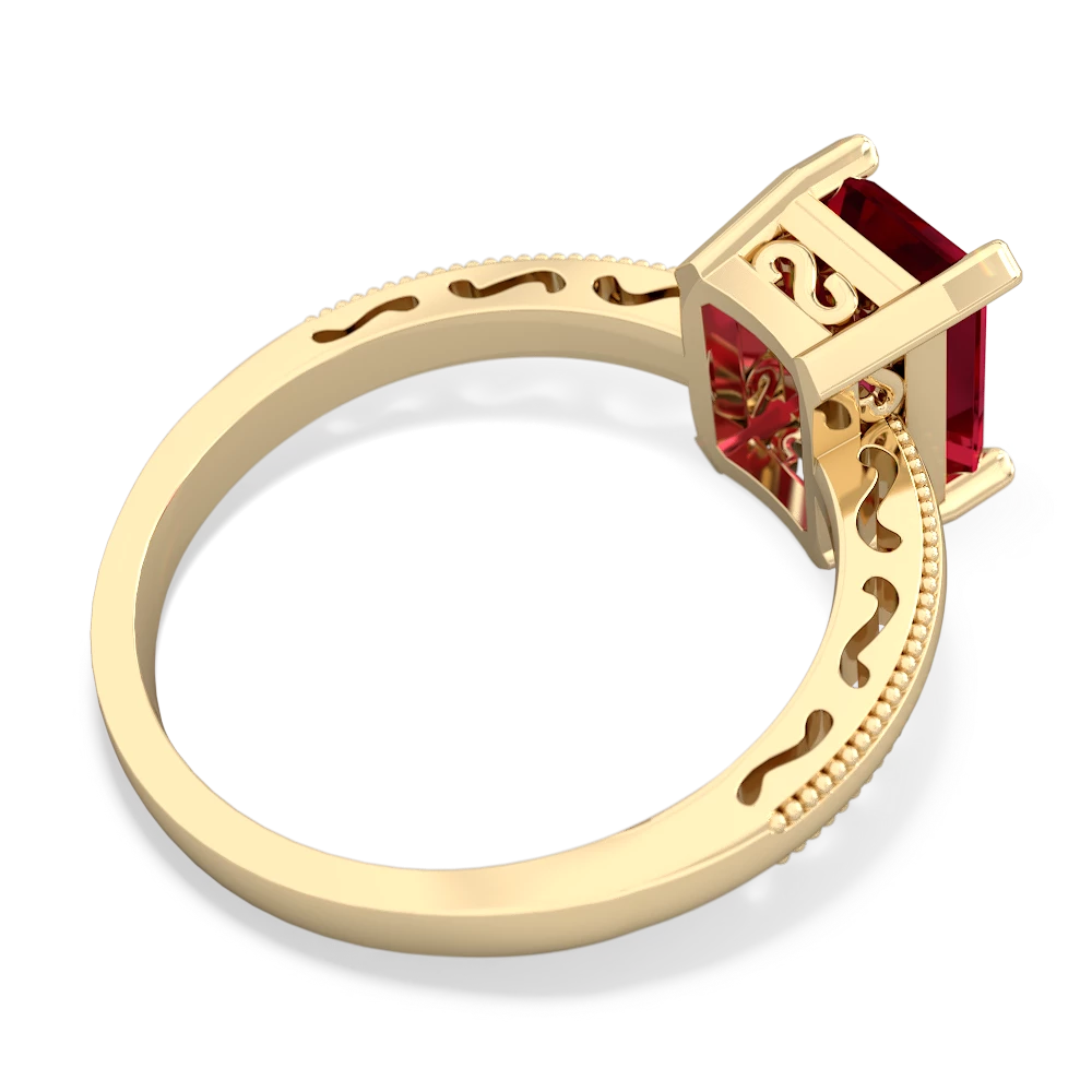 Lab Ruby Milgrain Scroll 14K Yellow Gold ring R2338