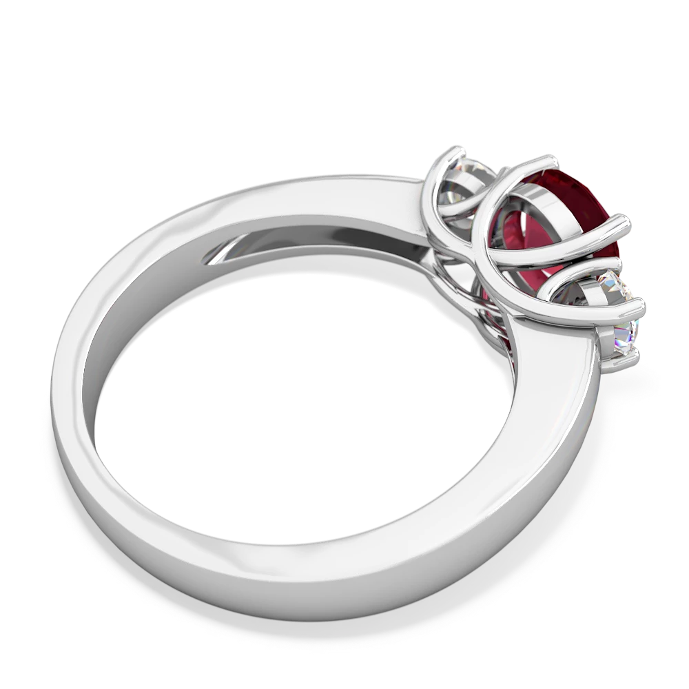 Lab Ruby Diamond Three Stone Round Trellis 14K White Gold ring R4018