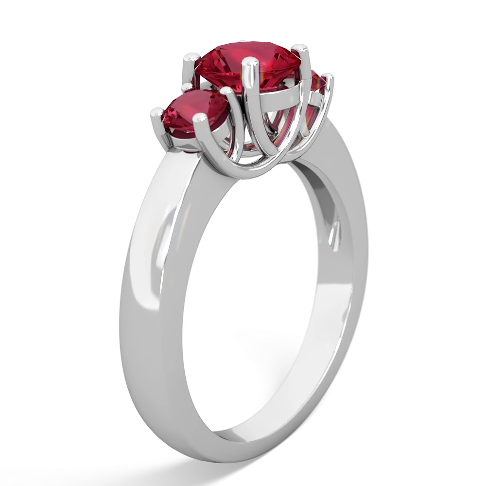 Lab Ruby Three Stone Round Trellis 14K White Gold ring R4018