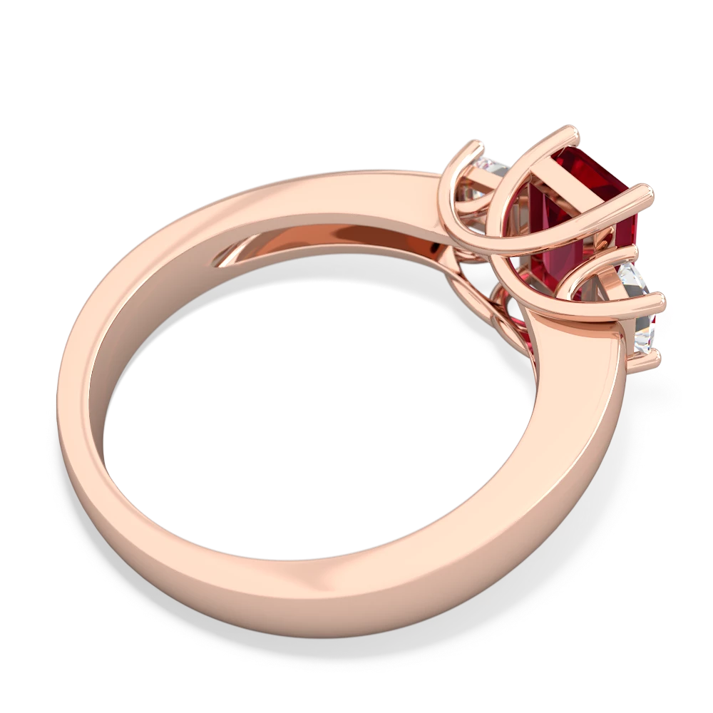 Lab Ruby Diamond Three Stone Emerald-Cut Trellis 14K Rose Gold ring R4021