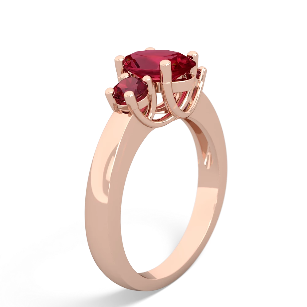 Lab Ruby Three Stone Oval Trellis 14K Rose Gold ring R4024