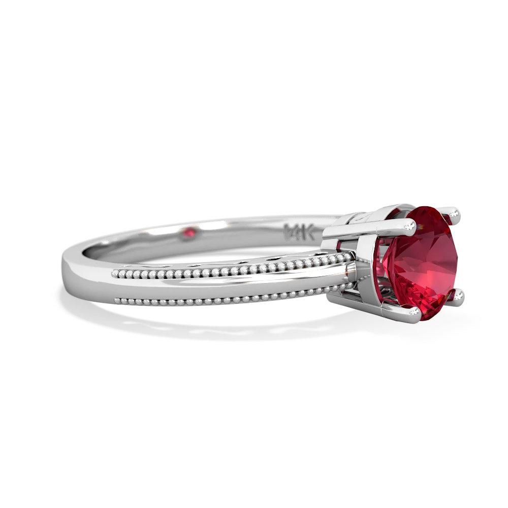 Lab Ruby Milgrain Filigree 14K White Gold ring R5090