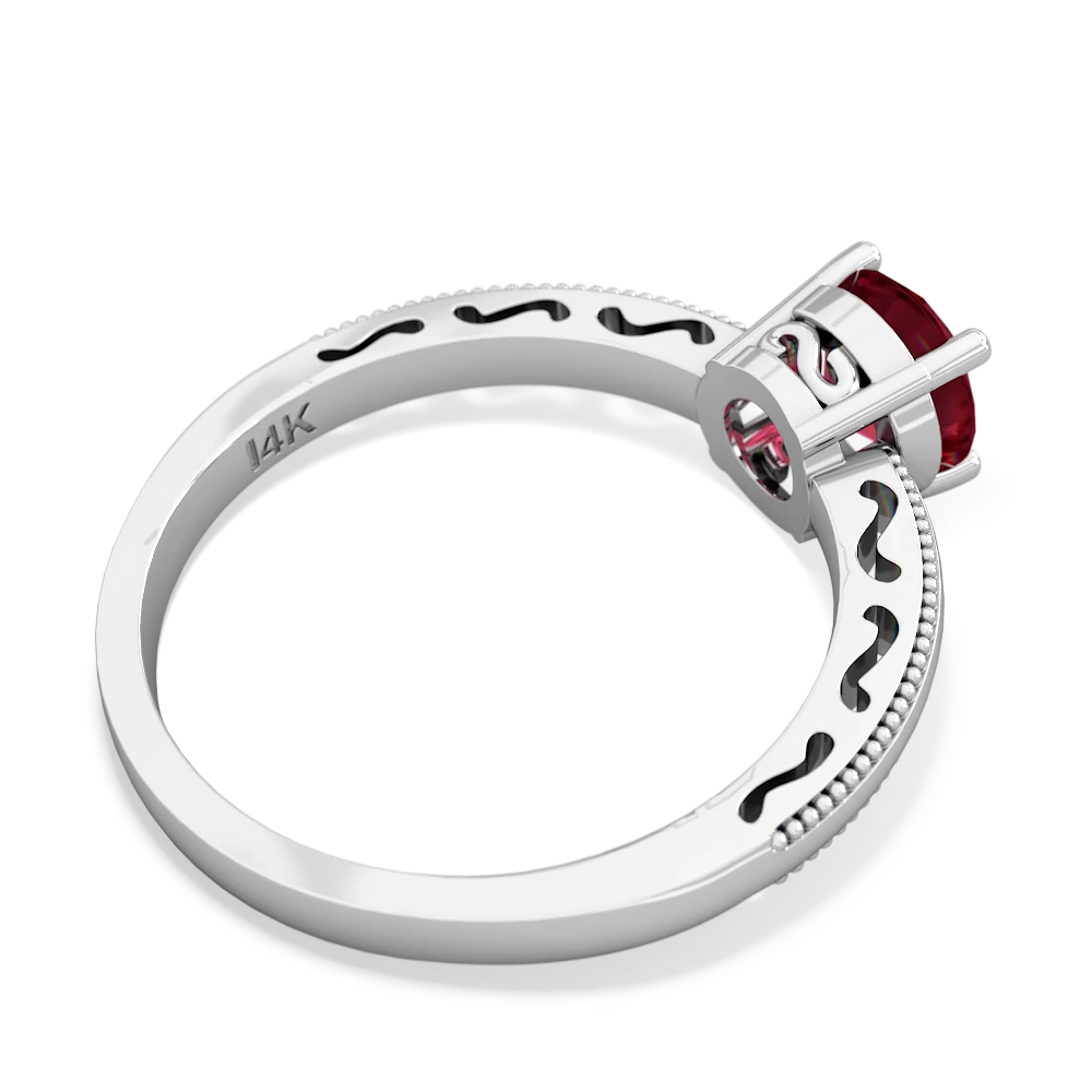 Lab Ruby Milgrain Filigree 14K White Gold ring R5090