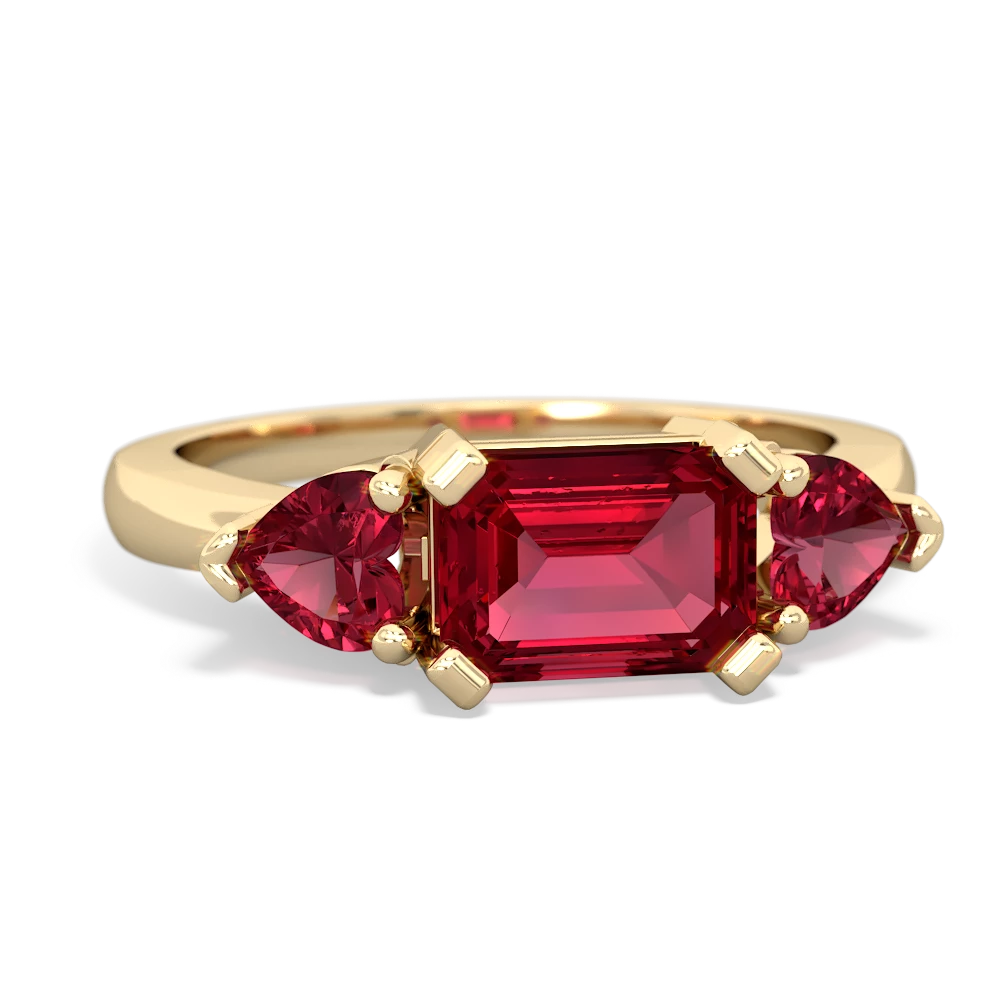 Lab Ruby Three Stone 14K Yellow Gold ring R5235