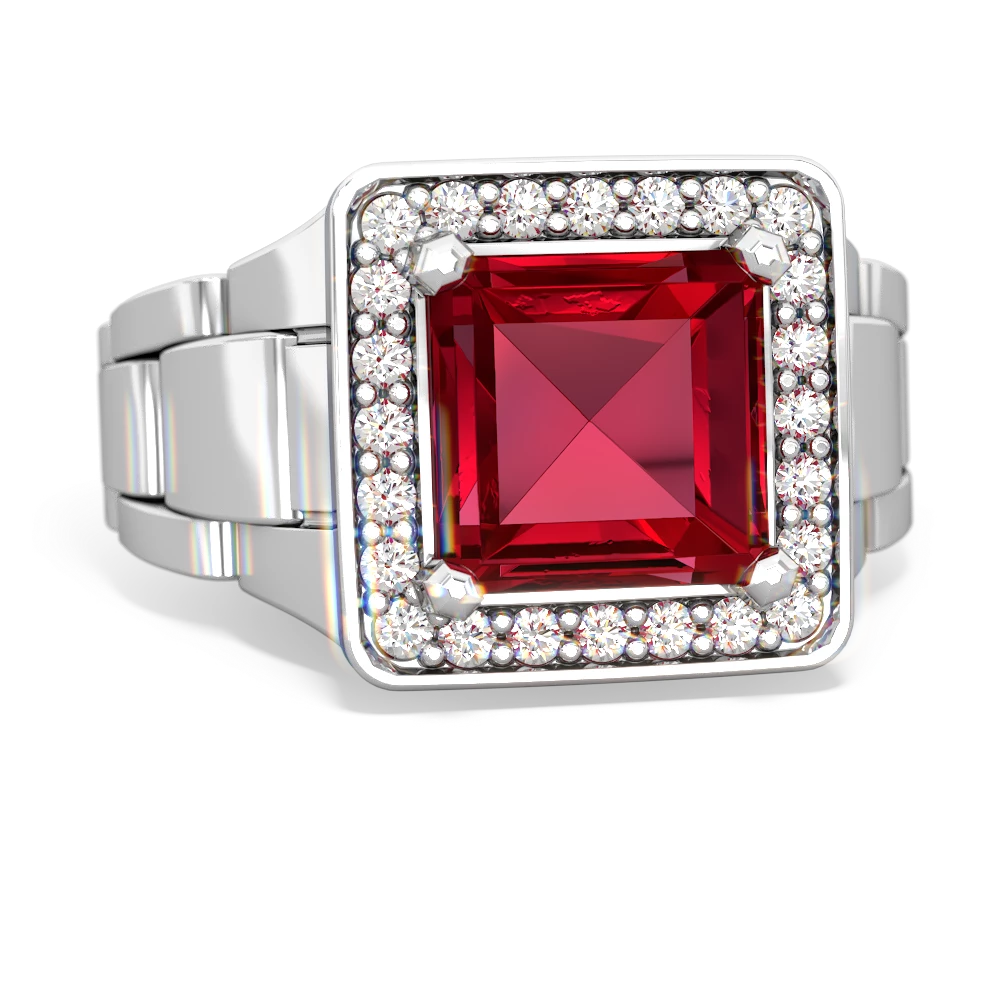 Lab Ruby Men's Watch 14K White Gold ring R0510