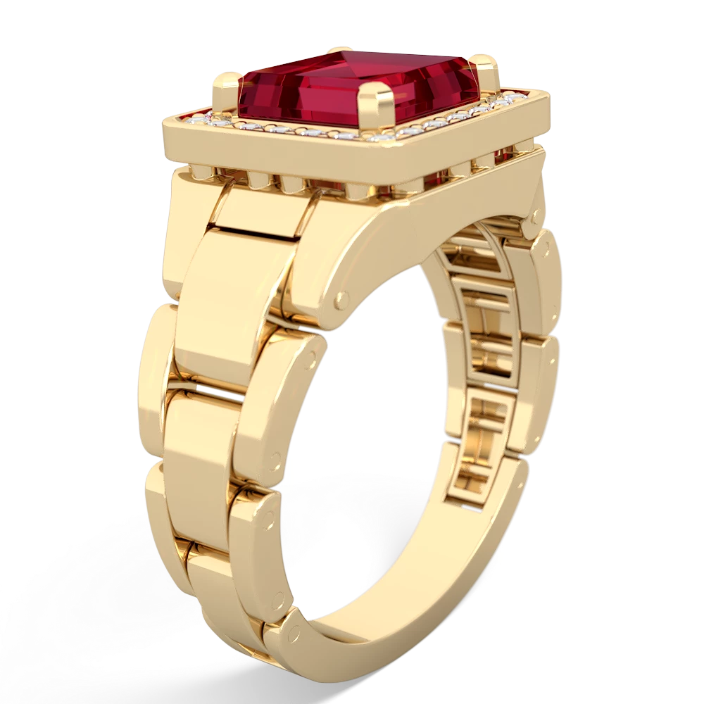 Lab Ruby Men's Watch 14K Yellow Gold ring R0510