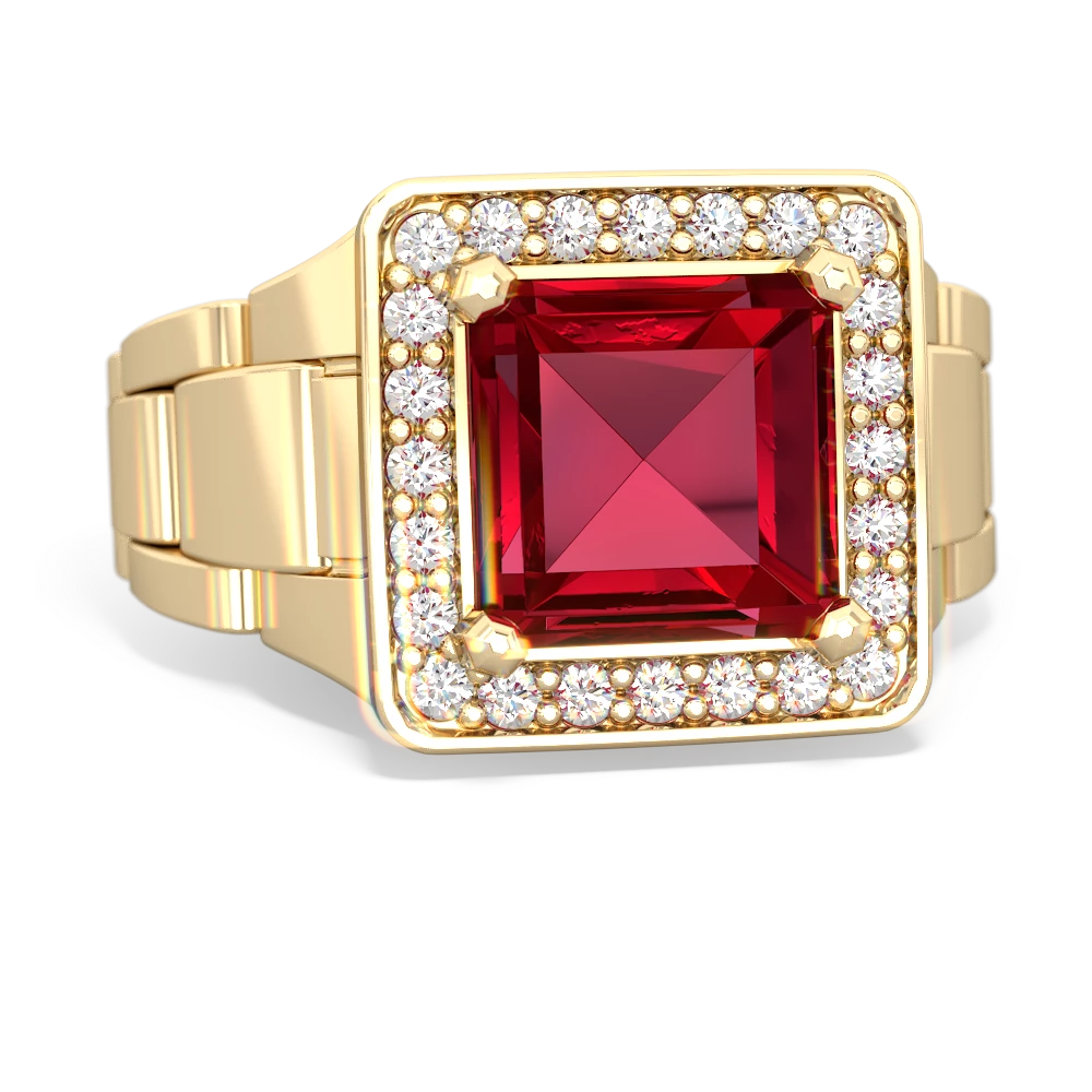 Lab Ruby Men's Watch 14K Yellow Gold ring R0510