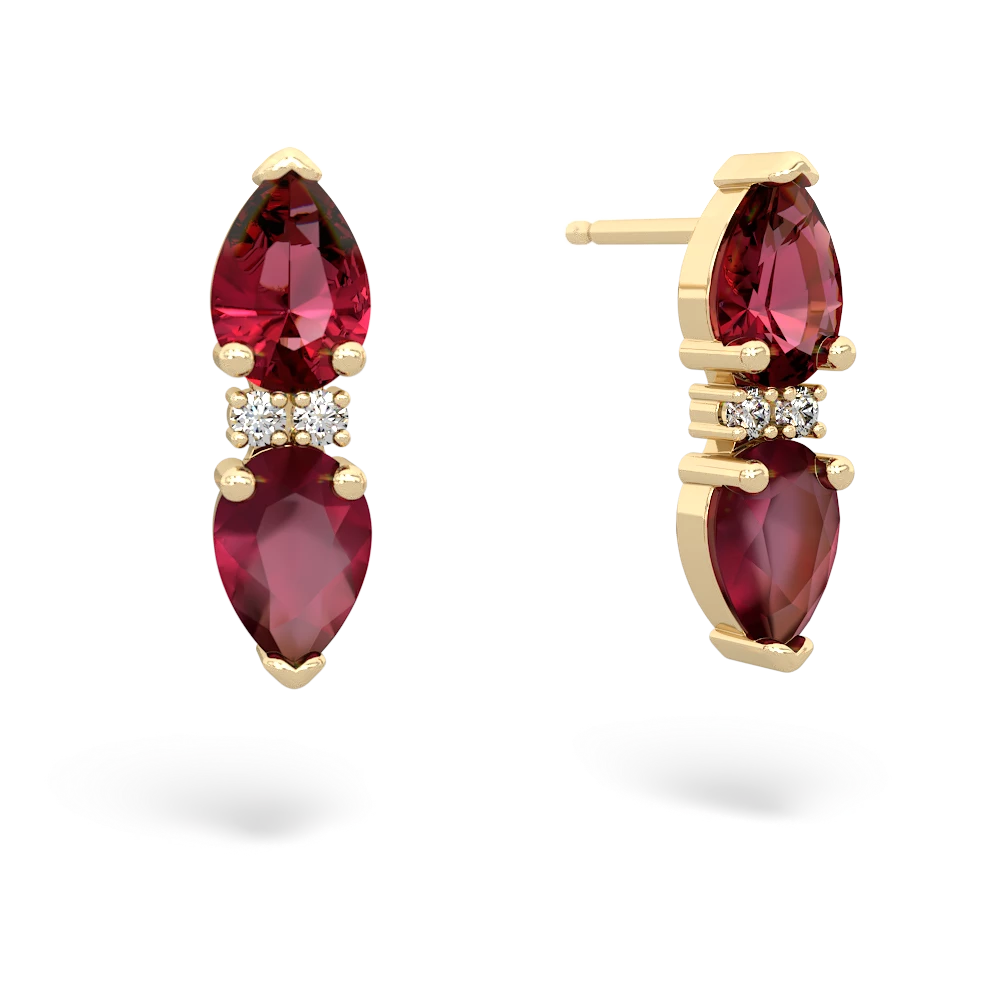 Lab Ruby Bowtie Drop 14K Yellow Gold earrings E0865