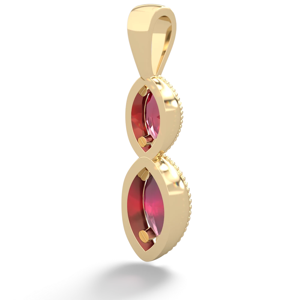 Lab Ruby Antique-Style Halo 14K Yellow Gold pendant P5700