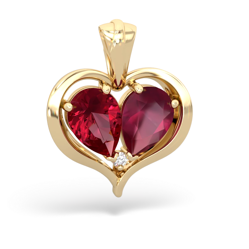 Lab Ruby Two Become One 14K Yellow Gold pendant P5330