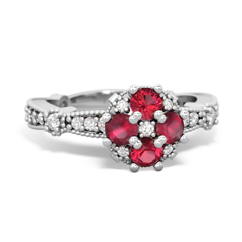 Lab Ruby Sparkling Tiara Cluster 14K White Gold ring R26293RD