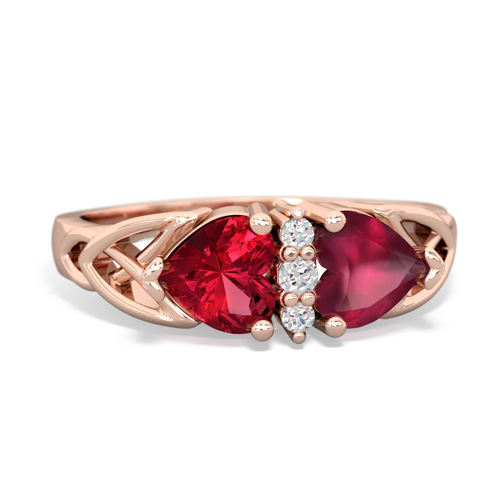 Lab Ruby Celtic Knot Double Heart 14K Rose Gold ring R5040