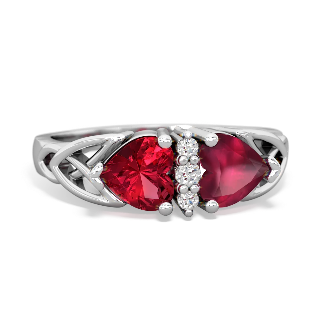 Lab Ruby Celtic Knot Double Heart 14K White Gold ring R5040