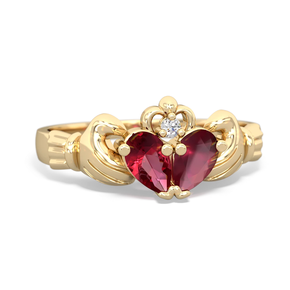 Lab Ruby 'Our Heart' Claddagh 14K Yellow Gold ring R2388