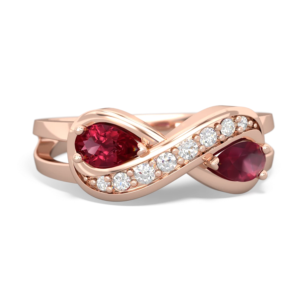 Lab Ruby Diamond Infinity 14K Rose Gold ring R5390