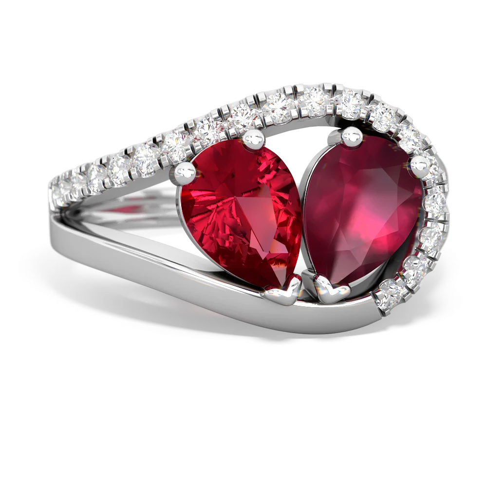 Lab Ruby Nestled Heart Keepsake 14K White Gold ring R5650