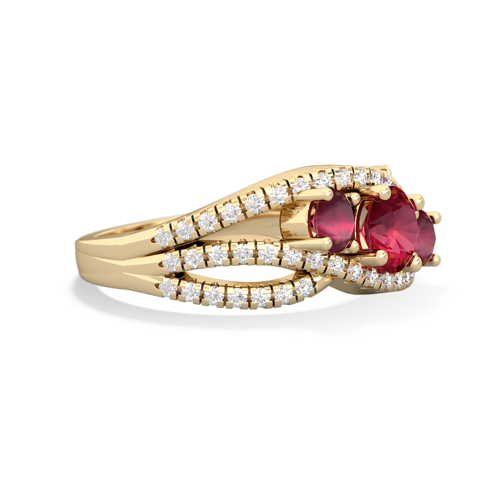 Lab Ruby Three Stone Aurora 14K Yellow Gold ring R3080