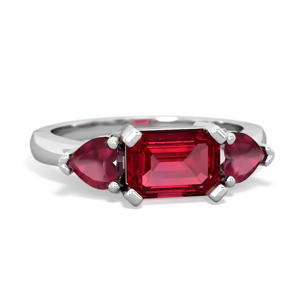 Lab Ruby Three Stone 14K White Gold ring R5235