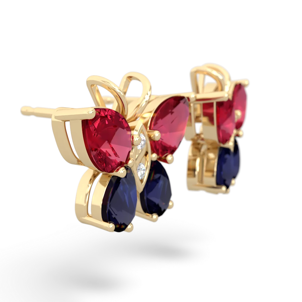 Lab Ruby Butterfly 14K Yellow Gold earrings E2215