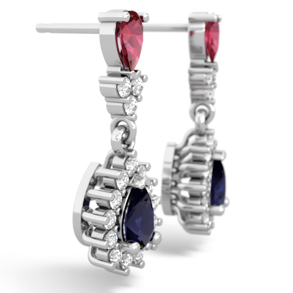 Lab Ruby Halo Pear Dangle 14K White Gold earrings E1882