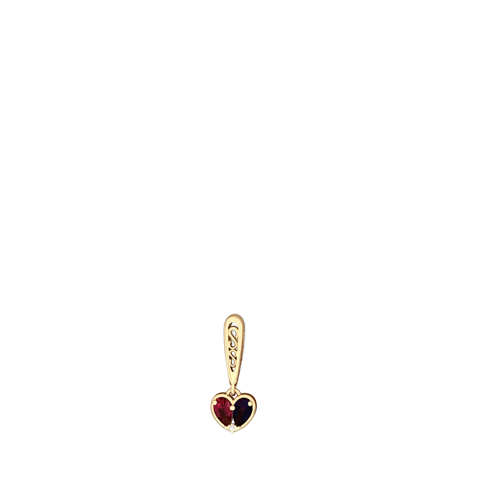 Lab Ruby Filligree Heart 14K Yellow Gold earrings E5070