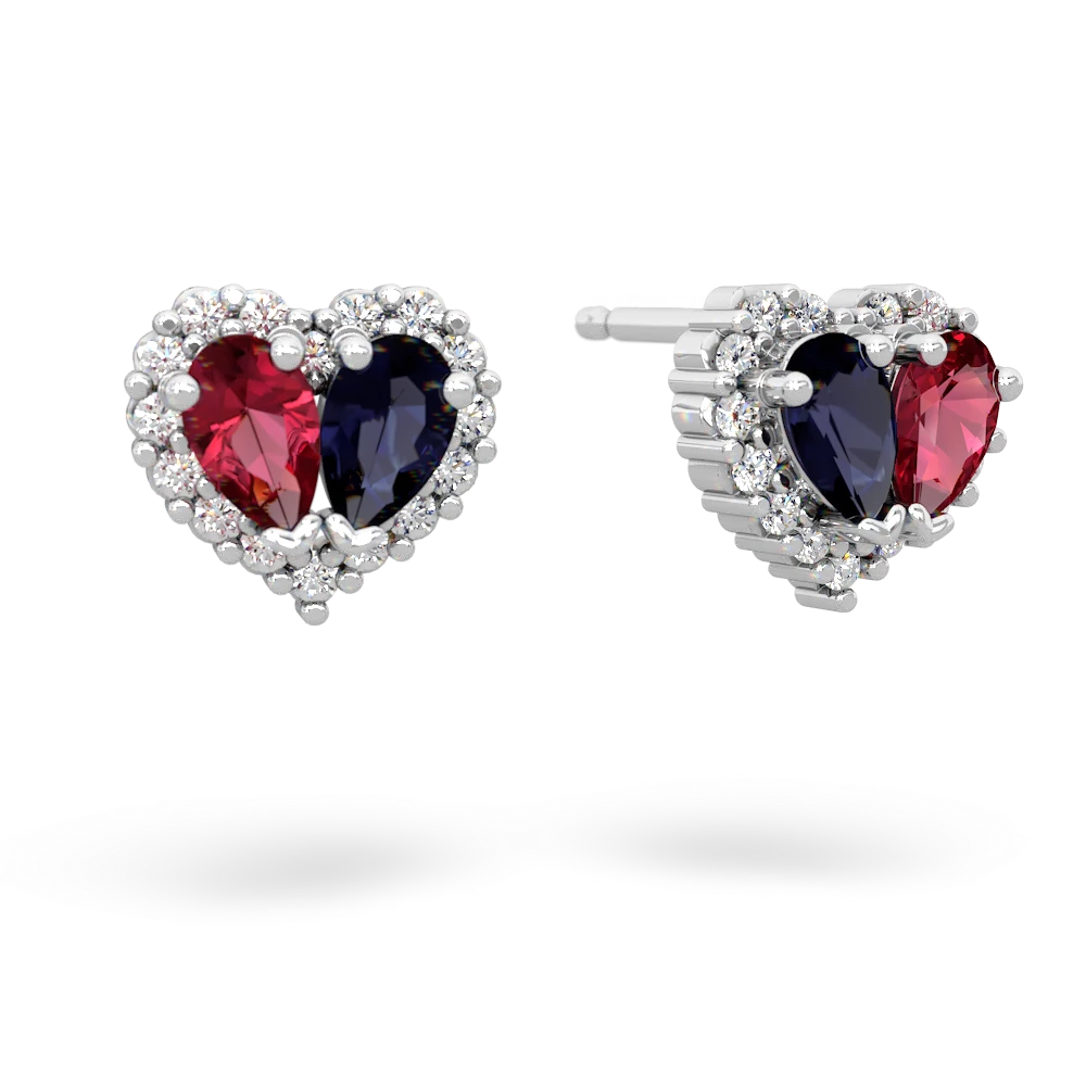 Lab Ruby Halo 14K White Gold earrings E7008