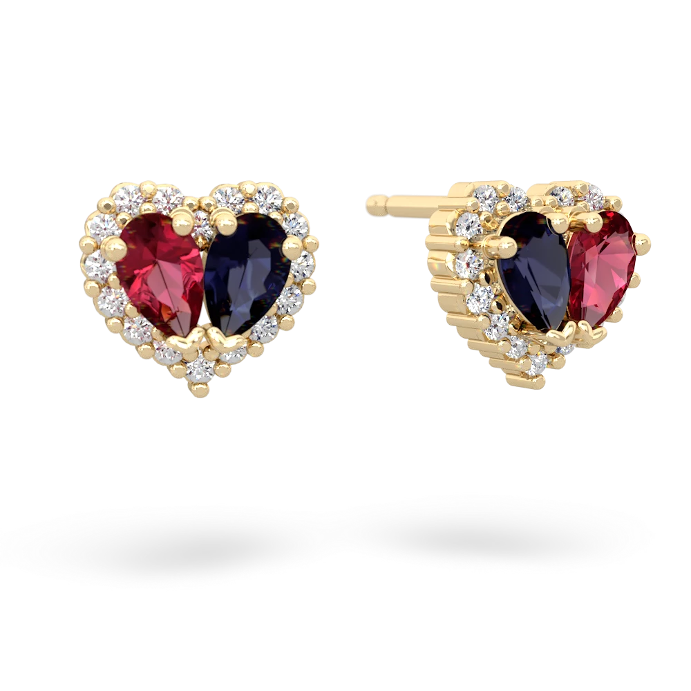 Lab Ruby Halo 14K Yellow Gold earrings E7008