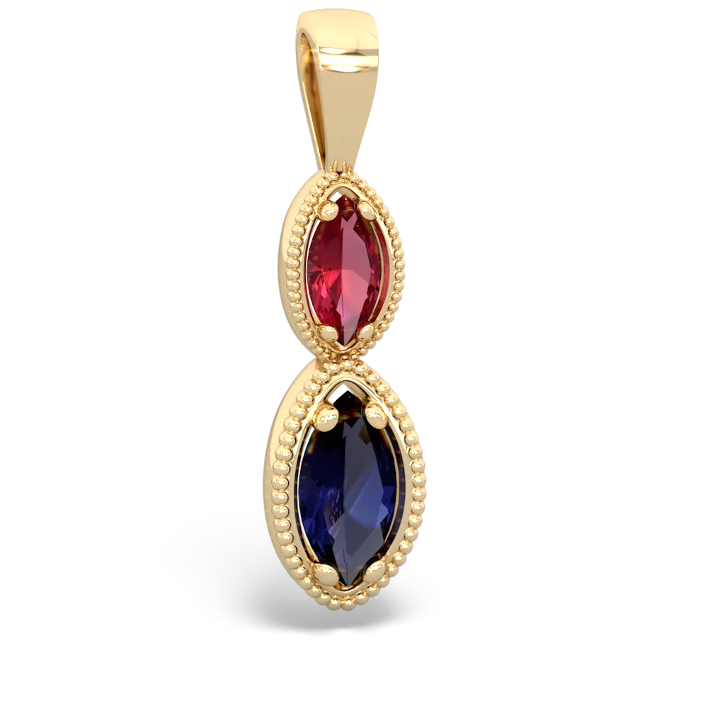 Lab Ruby Antique-Style Halo 14K Yellow Gold pendant P5700