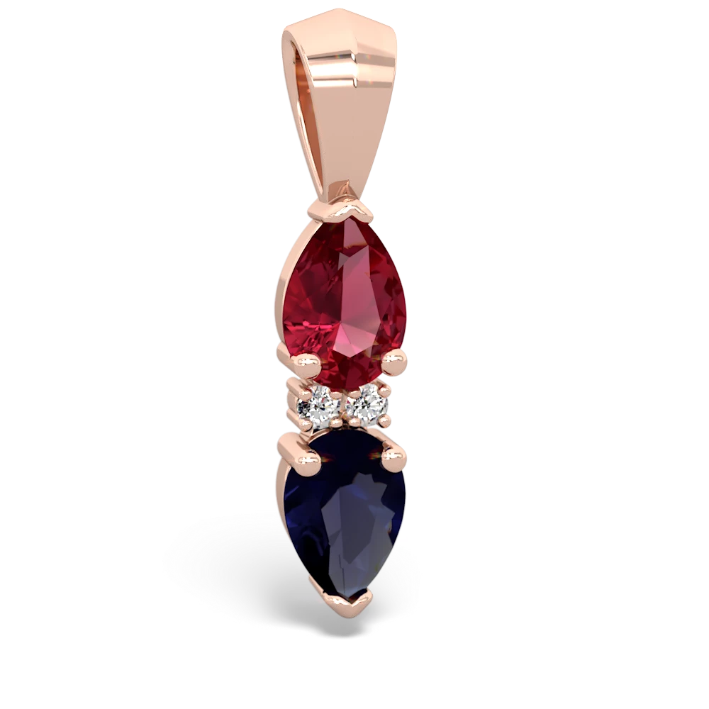 Lab Ruby Bowtie Drop 14K Rose Gold pendant P0865