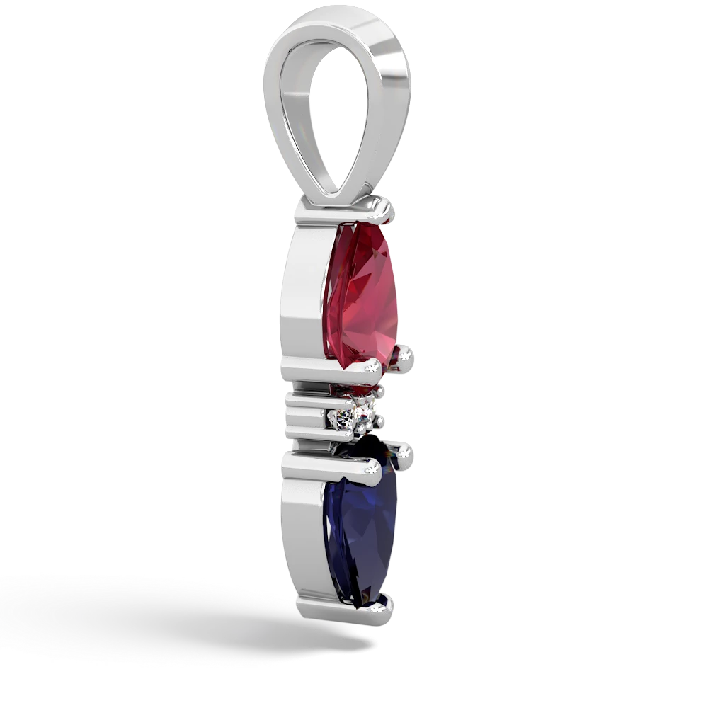 Lab Ruby Bowtie Drop 14K White Gold pendant P0865