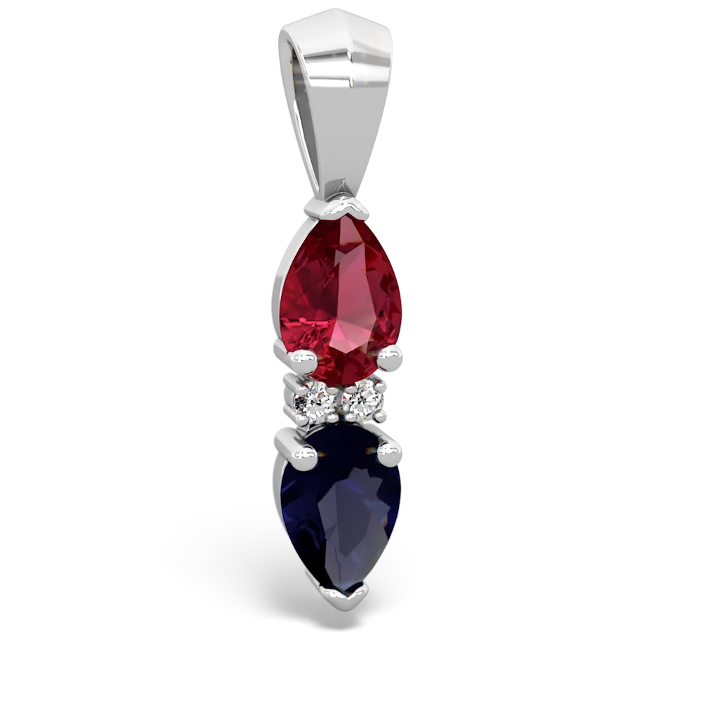 Lab Ruby Bowtie Drop 14K White Gold pendant P0865