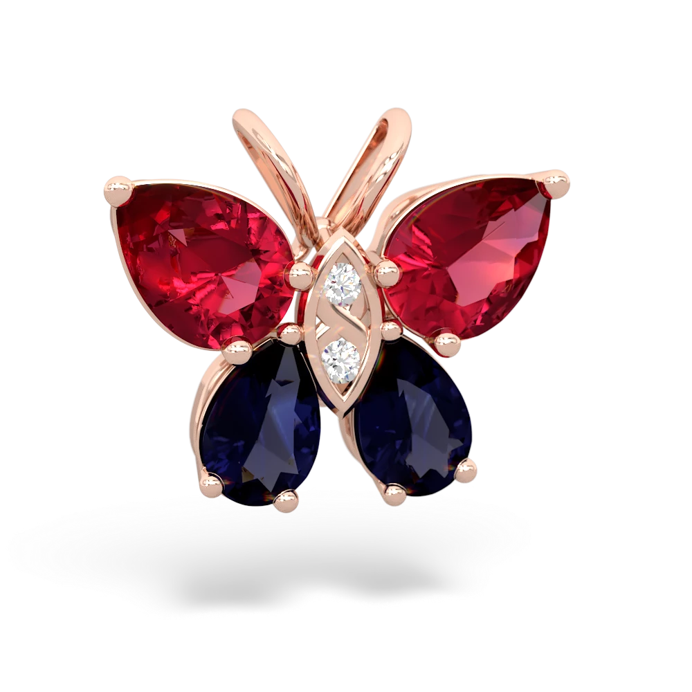 Lab Ruby Butterfly 14K Rose Gold pendant P2215