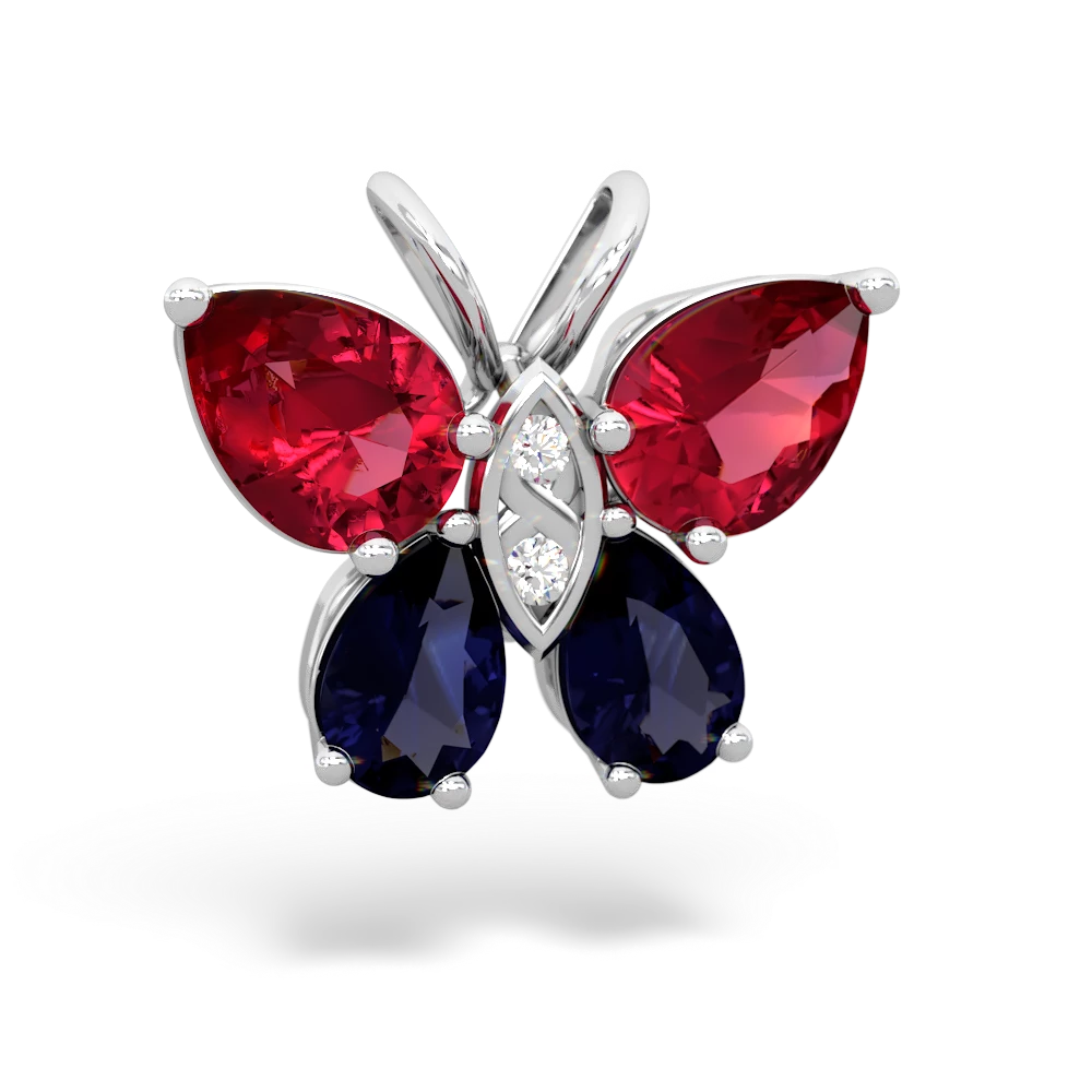 Lab Ruby Butterfly 14K White Gold pendant P2215