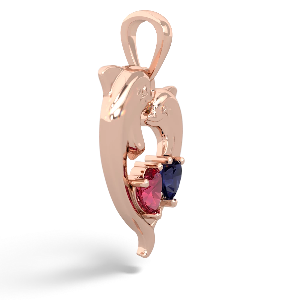 Lab Ruby Dolphin Heart 14K Rose Gold pendant P5820