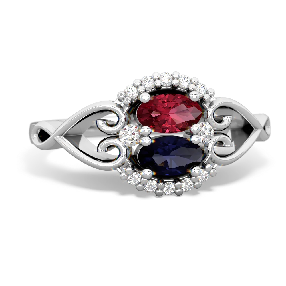 Lab Ruby Love Nest 14K White Gold ring R5860