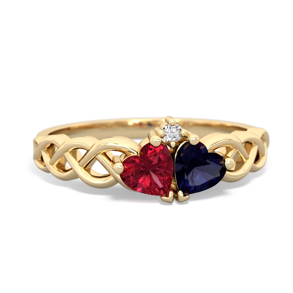 Lab Ruby Heart To Heart Braid 14K Yellow Gold ring R5870