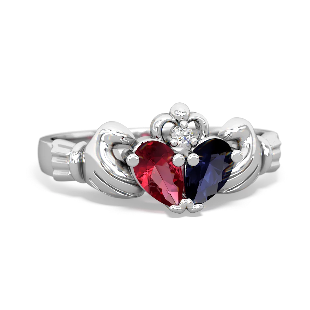 Lab Ruby 'Our Heart' Claddagh 14K White Gold ring R2388